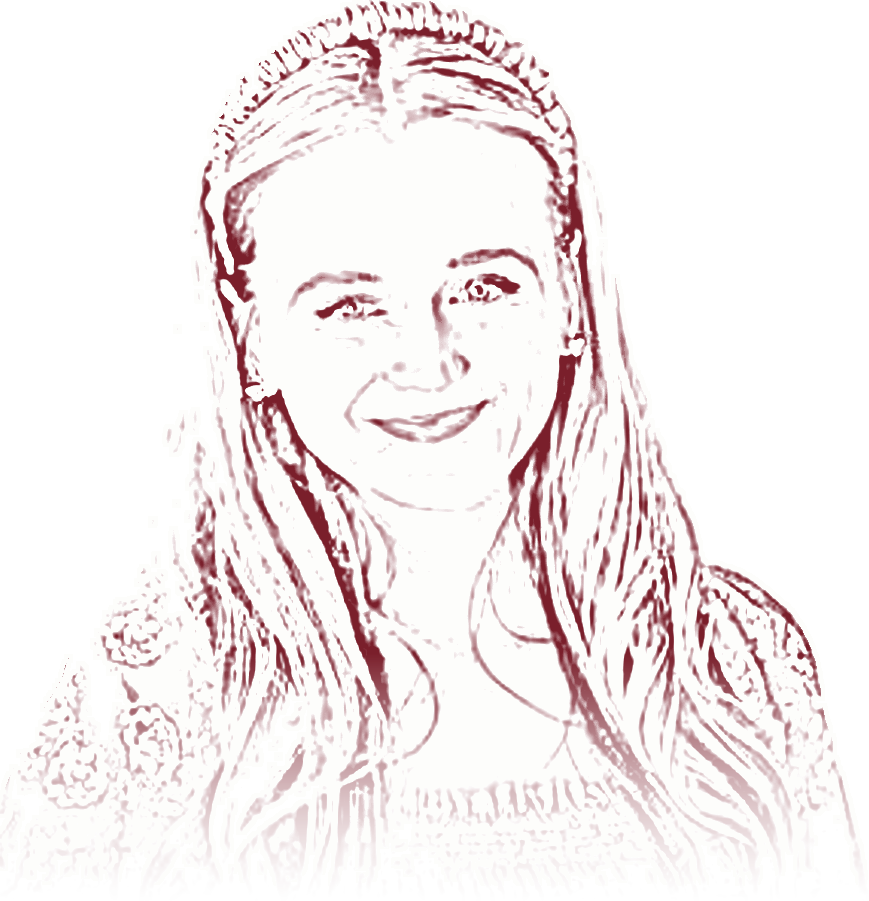 Maroon pencil sketch of Anna, founder of Taste Twins